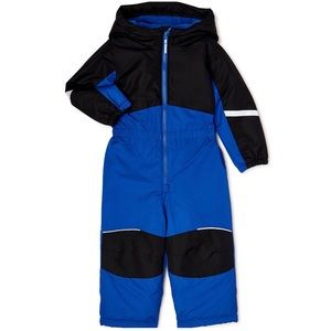 NEW Toddler Boy 3T Black Blue Hooded Winter Snowsuit Bibs Pants Jumper Ski Wear